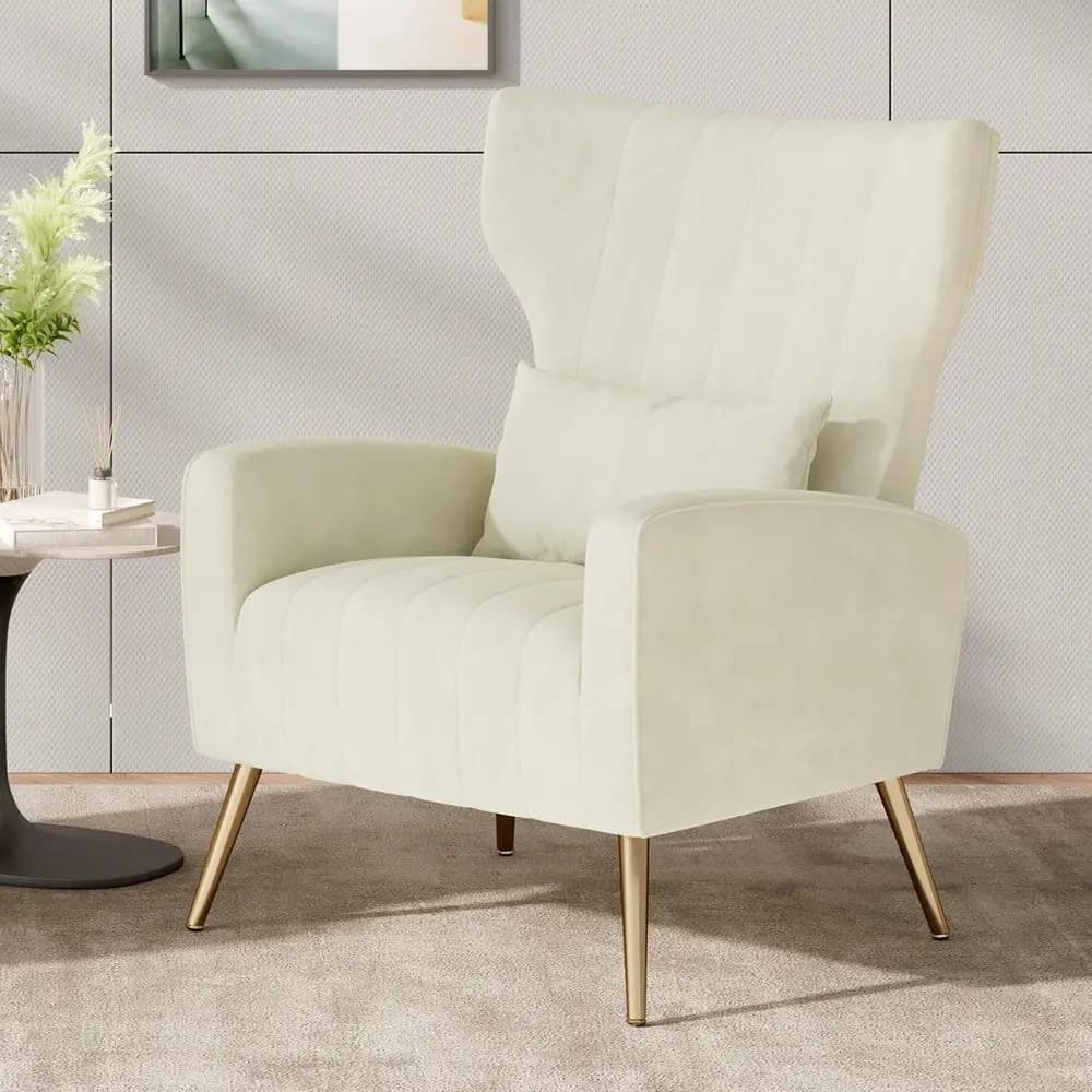 Velvet Accent Chairs ern High Back Armchair Arm Chair with Lumbar Pillow, High Back Upholstered Single Soa Chair with Gold Metal