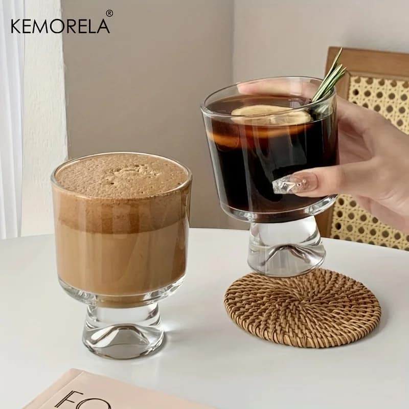Mini tazza di vetro da 8,1 once con stelo lungo, perfetta per il vino rosso, gelato, bevande fredde, caffè, frutta, dessert, yogurt, budino, succo