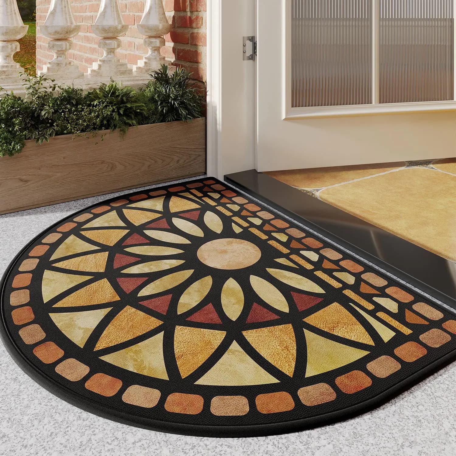 Tappetini per porte semicircolari Tappetino di benvenuto per carichi pesanti per porta d'ingresso con supporto in gomma antiscivolo per garage, patio, area stradale elevata