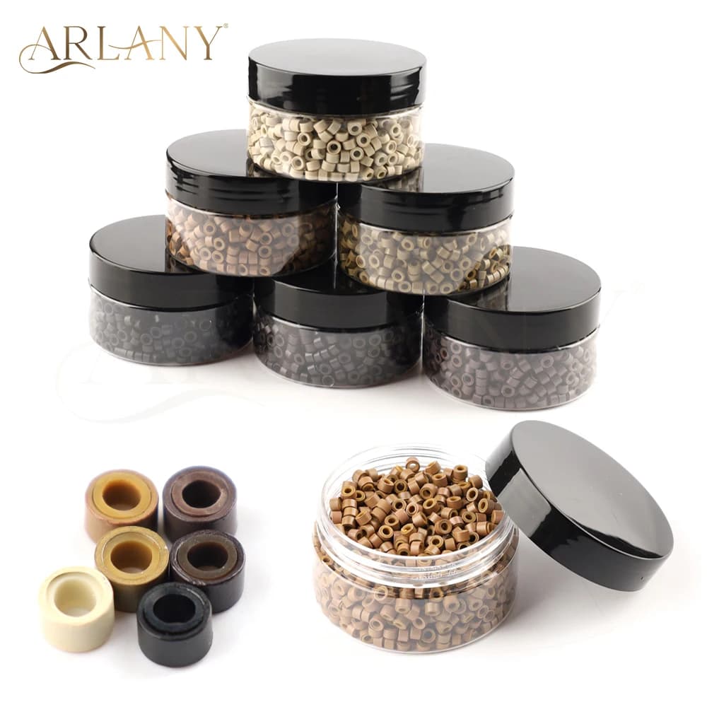 ARLANY 1000 pezzi perline per estensioni dei capelli invisibili 5 mm perline micro anelli in alluminio foderate in silicone per estensioni di trama da cucire