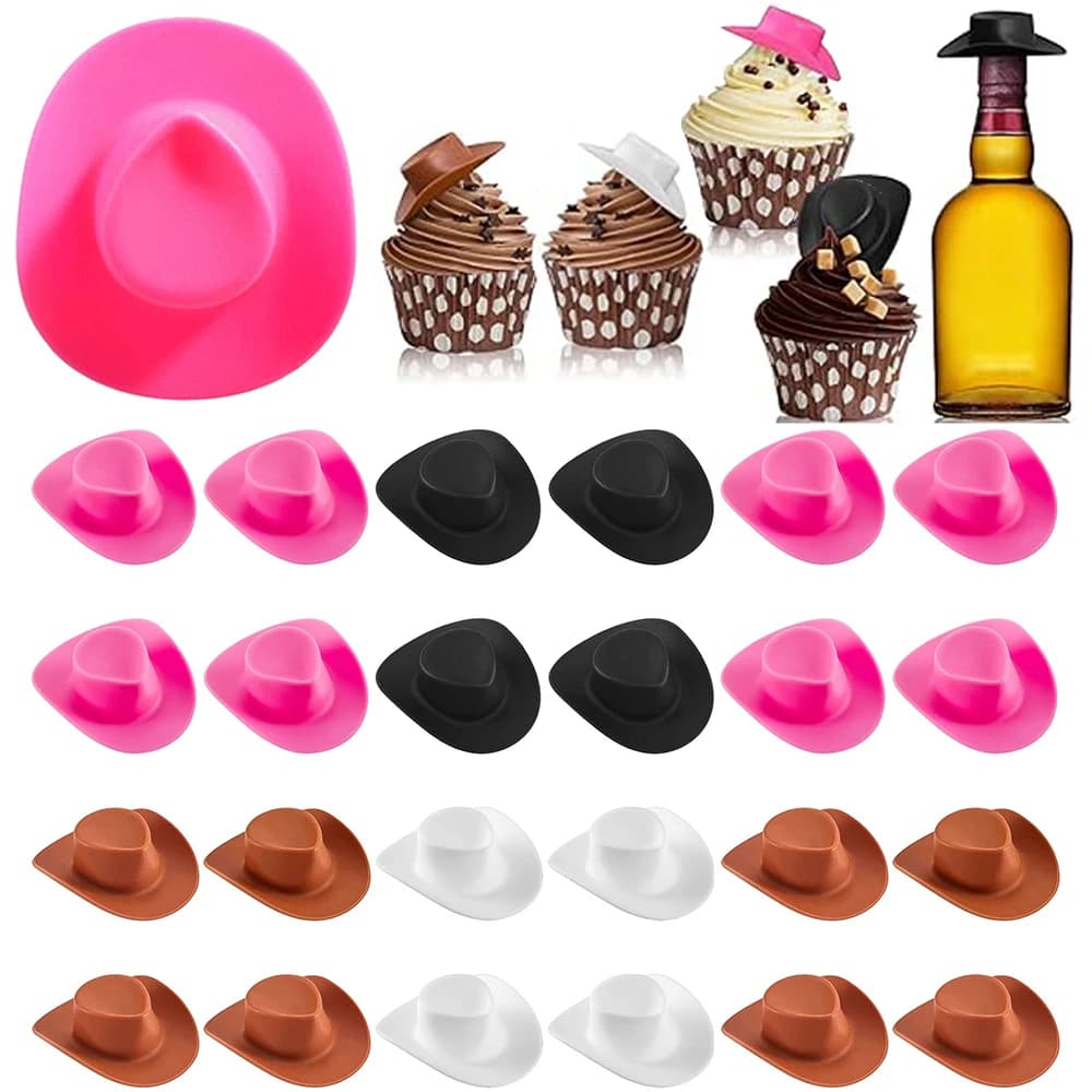 20 pezzi di plastica mini cappello da cowboy occidentale carino cowgirl bambola in miniatura cappello decorazione accessori torta di compleanno topper bomboniere