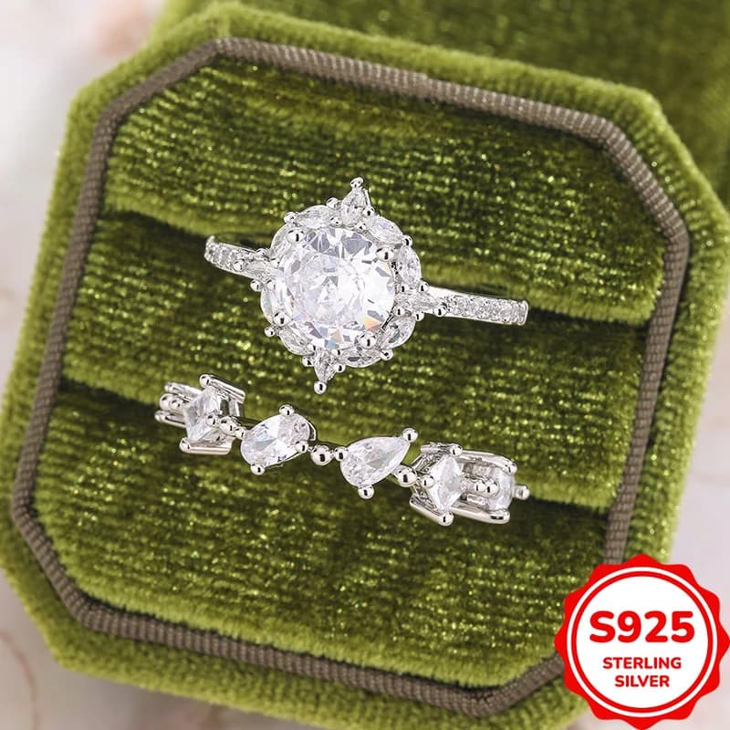 Anello di Coppia Elegante e di Lusso in Argento S925 Autentico, Raffinato e Versatile, per Fidanzamento e Proposta di Matrimonio