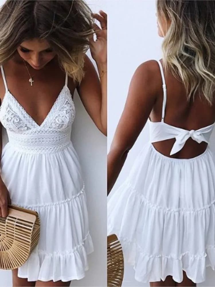 Sexy summer dress with spaghetti strap Fashion white elegant casual mini beach party dresses for women Robe Femme