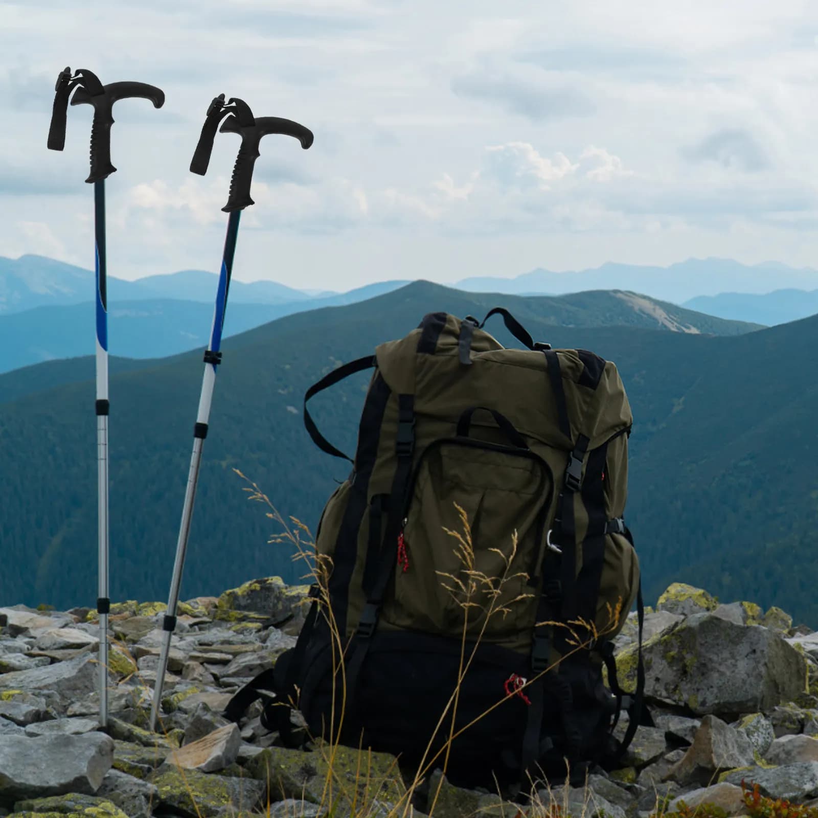 Set di 5 Impugnature di Ricambio a T per Bastoncini da Trekking, Impugnatura Ergonomica con Cinturino per Escursionismo e Campeggio