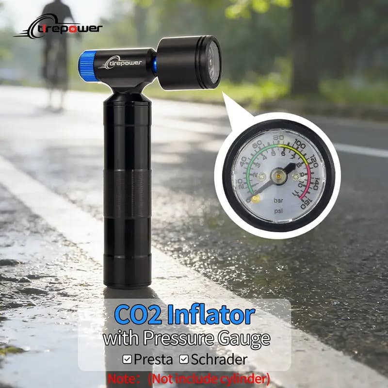 Gonfiatore CO2 per Bicicletta con Contenitore per Cartucce, Rapido, Facile e Sicuro per Valvole Presta e Schrader, Pompa per Pneumatici di Bici da Strada e MTB