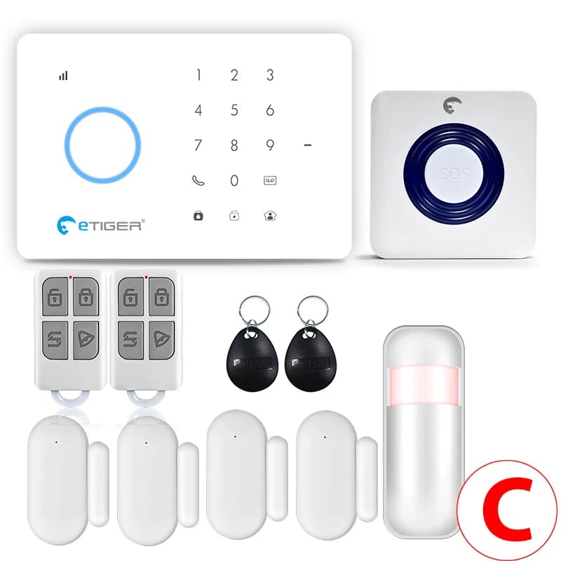 Sistema di Sicurezza Domestica Etiger S3B GSM SMS Wireless 433mhz Compatibile con Sirena Intelligente e Rilevatore di Fumo