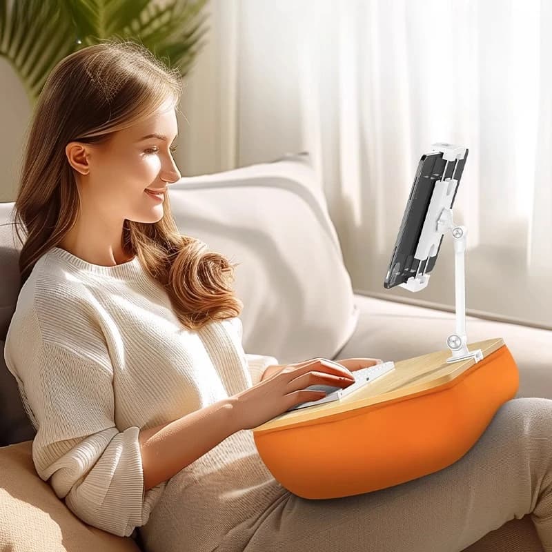 Supporto per cuscino per tablet in memory foam Supporto per iPad da letto/pavimento per laptop per divano, giochi e studio, supporto per telefono con clip, organizer da scrivania