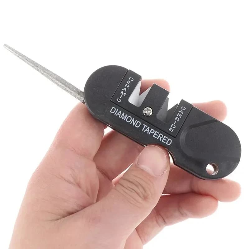 Pietra per affilare ceramica di tungsteno portatile 4 in 1, mini strumento multifunzionale da campeggio all'aperto, affilatura rapida, portatile durevole