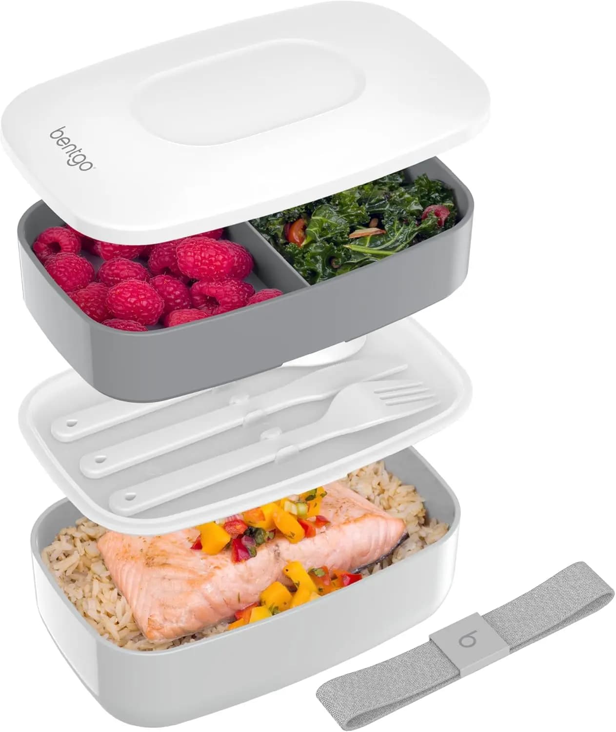 Contenitore per Pranzo Impilabile a 3 Scomparti con Set di Utensili Rimovibili e Cinghia di Chiusura, Senza BPA, Ideale per la Preparazione dei Pasti