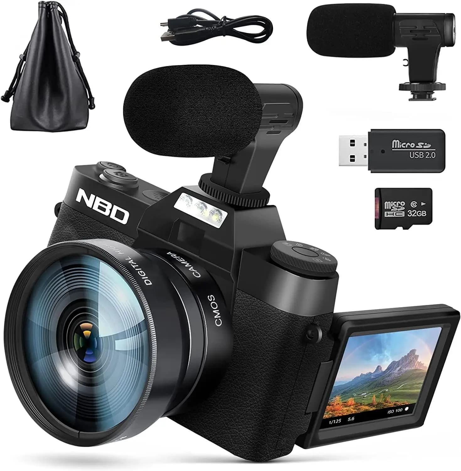 Digital camera NBD 4K 48 MP camera for photography, camera for vlogging Compact camera with automatic focus with tipping screen