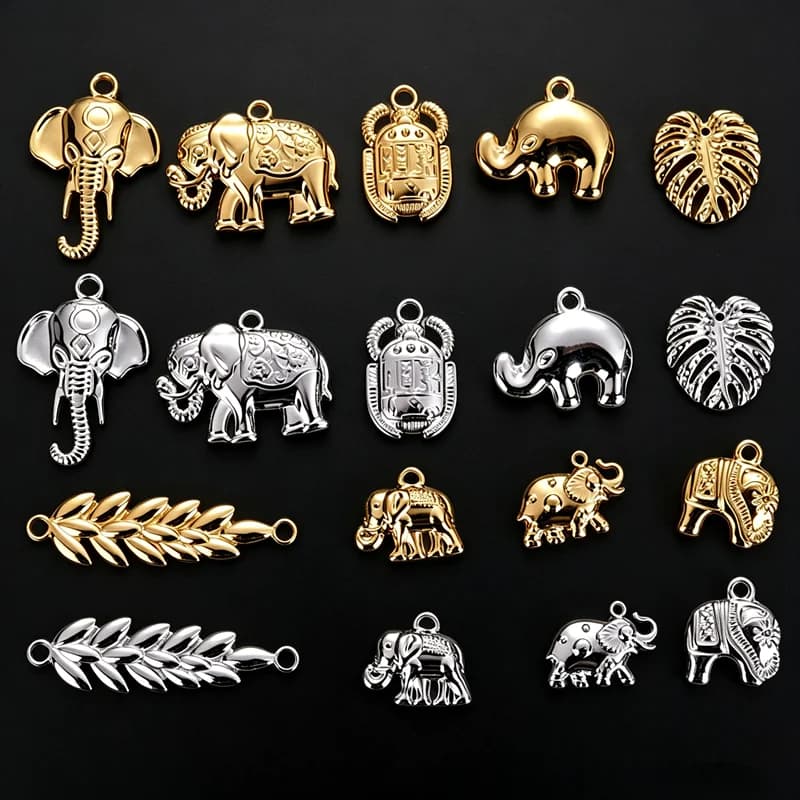 5pcs/Lot Cute Elephant Charm Leaf Stainless Steel Animal Pendants For Jewelry Making Supplies DIY Necklace Earrings Accessories