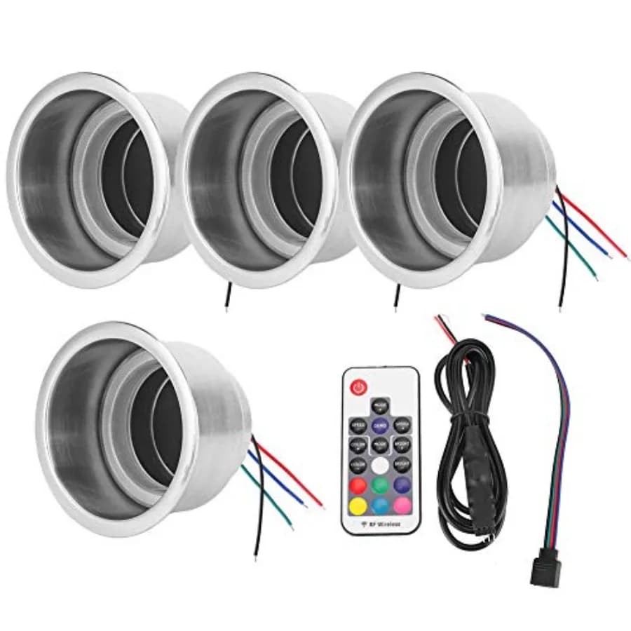 Portabicchieri LED 4 Pezzi DC 2V RGB in Acciaio Inox con Telecomando per Barche, Yacht, Camper, Auto, Camion