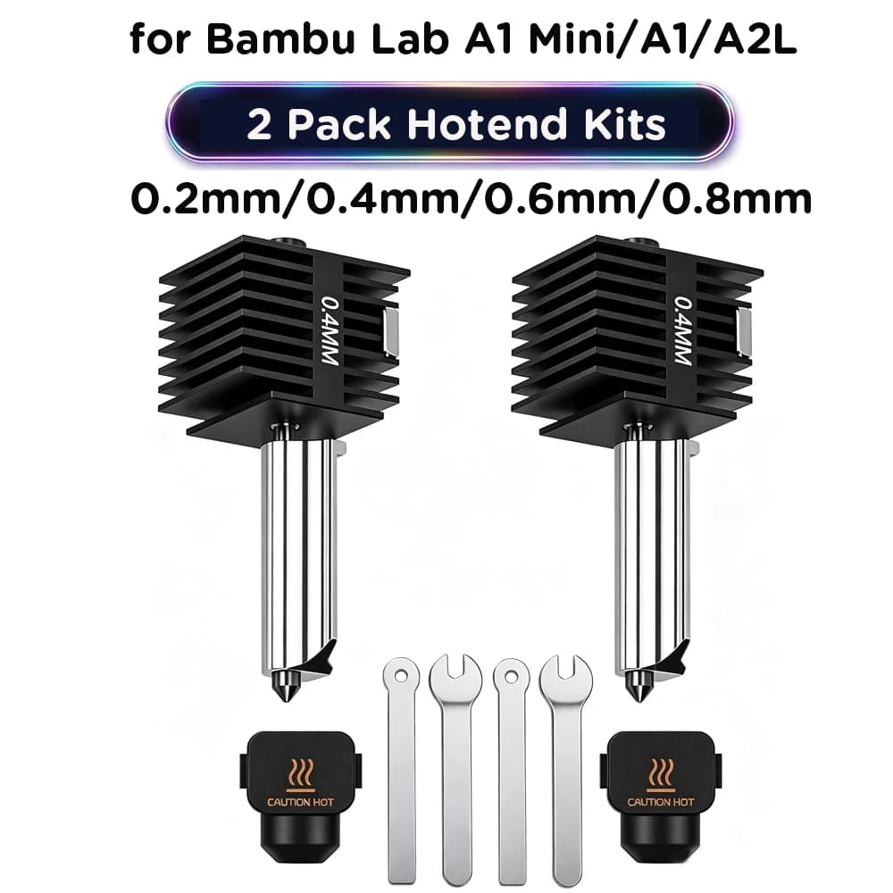 2Pack A1 A1 Mini Hotend Kit 0.2~0.8mm Hardened Steel Nozzle High Temp Extruder Upgrade Replacement Part For Bambu Lab 3D Printer
