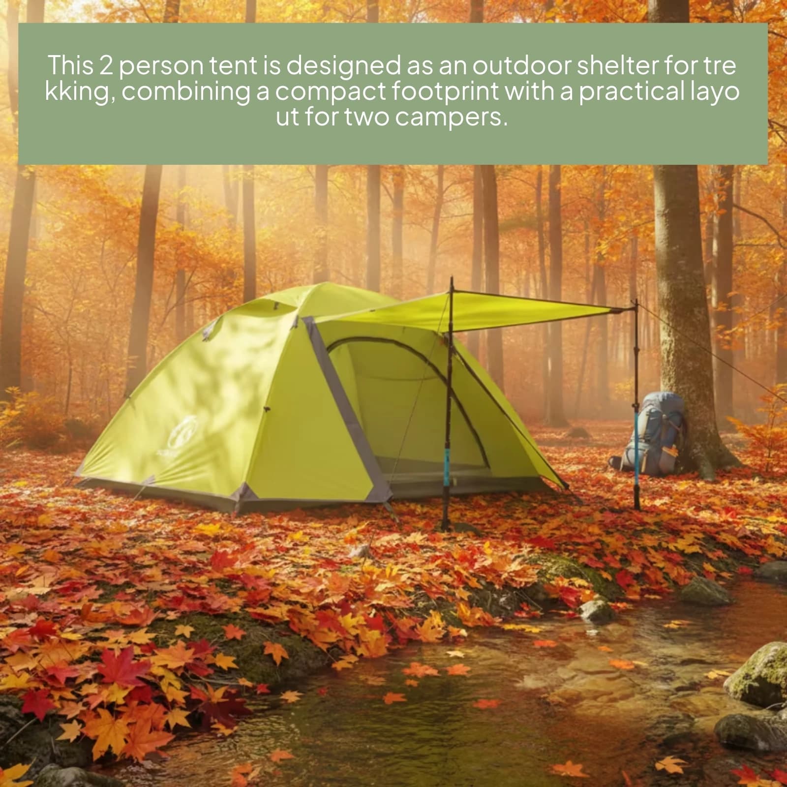 Double Layer Backpacking Tent Aluminum Poles 2-Person Tent Outdoor Shelter Lime-Green Lightweight for Trekking