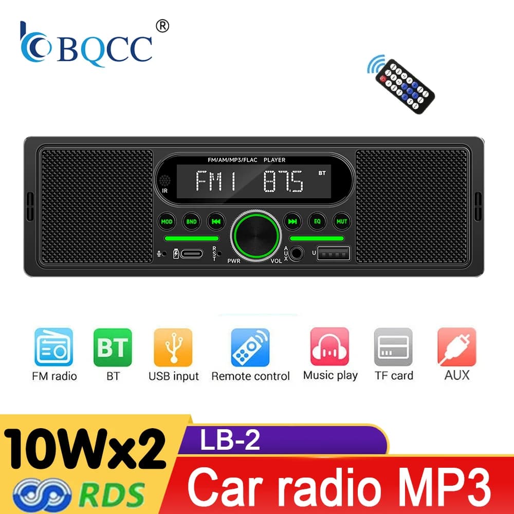 BQCC Autoradio Bluetooth con altoparlante integrato da 20 W, lettore MP3, sintonizzatore FM, stereo AUX, ricevitore audio retrò per auto d'epoca, accessori per altoparlanti
