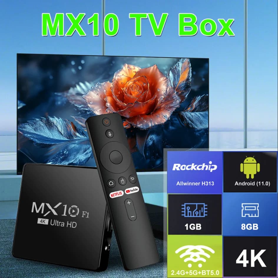 Miglior TV Box 4K MX10 F1 Allwinner H313 Quad Core 4k BT5.0 con supporto per telecomando vocale Android 13 Set Top Box