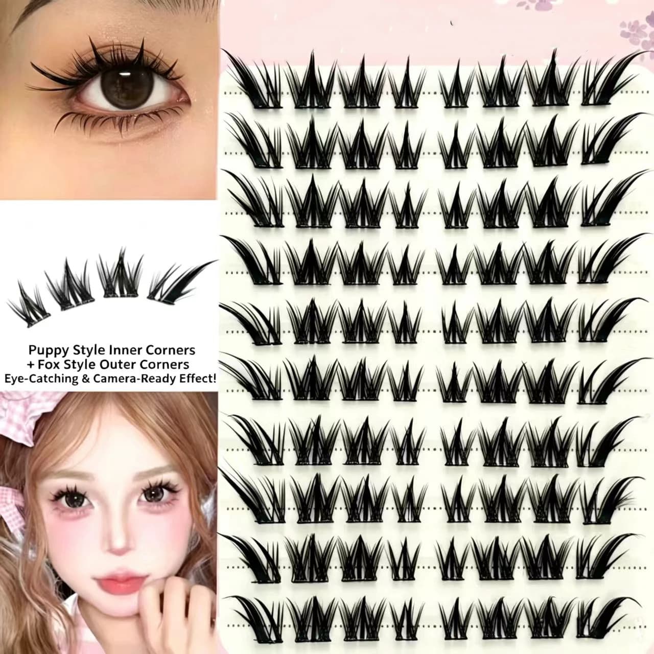 Ciglia finte a 10 file stile Fox & Puppy, ciglia finte naturali effetto wispy, ciuffetti morbidi e leggeri per trucco quotidiano e da festa
