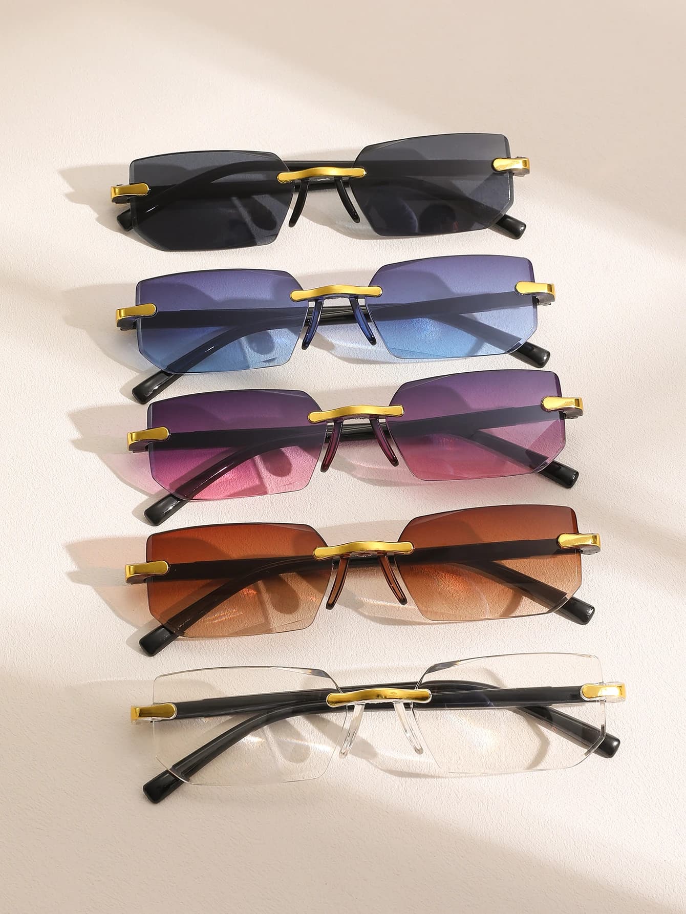 Set di occhiali alla moda senza montatura unisex da 5 pezzi, adatti per l'uso quotidiano e la guida, idea regalo per uomini e donne
