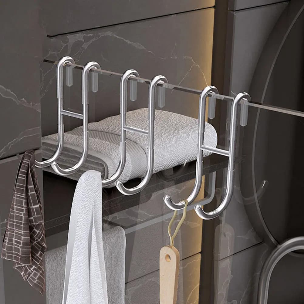 Stainless Steel Shower Door Hook Over The Door Bathroom Organizer for Towels Robes Bath Brushes Sponge Space Saving Rustproof
