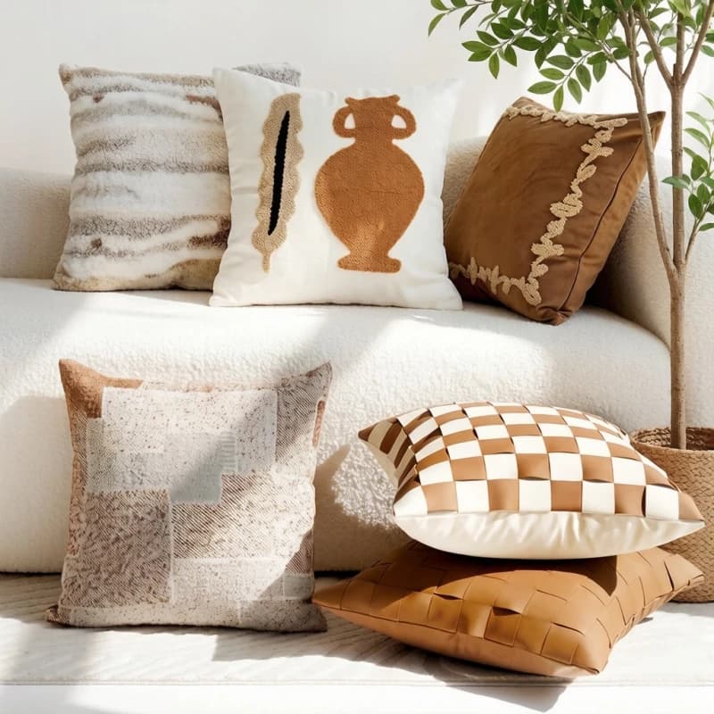 Fodere per Cuscini Ricamate Boho 45x45, Design Elegante a Onde e Pois per Soggiorno e Camera da Letto, Federe Antiscivolo per Divano