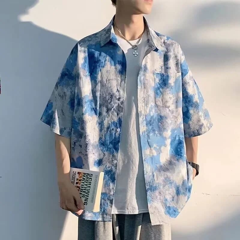 Camicia da uomo alla moda a maniche corte, mezza manica, per la primavera, spessore normale, a cinque quarti