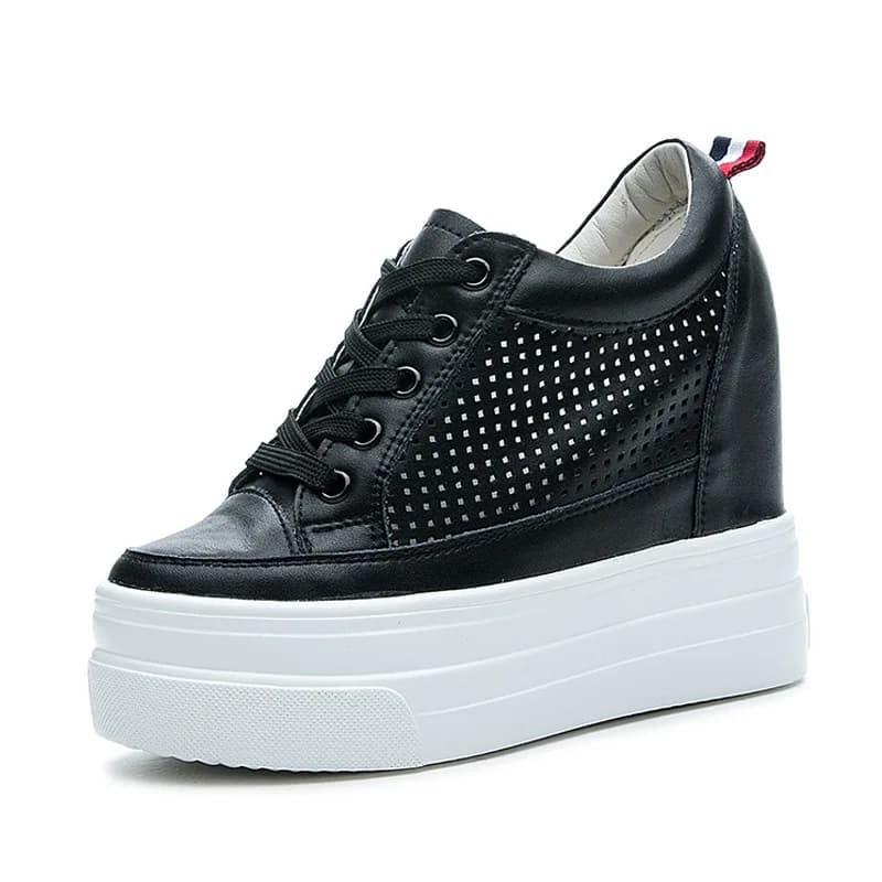 Women's Summer Casual Shoes 2026 with High Hedge, Leather Shoes with Height Increase, White Sneakers with 10CM thick Sole