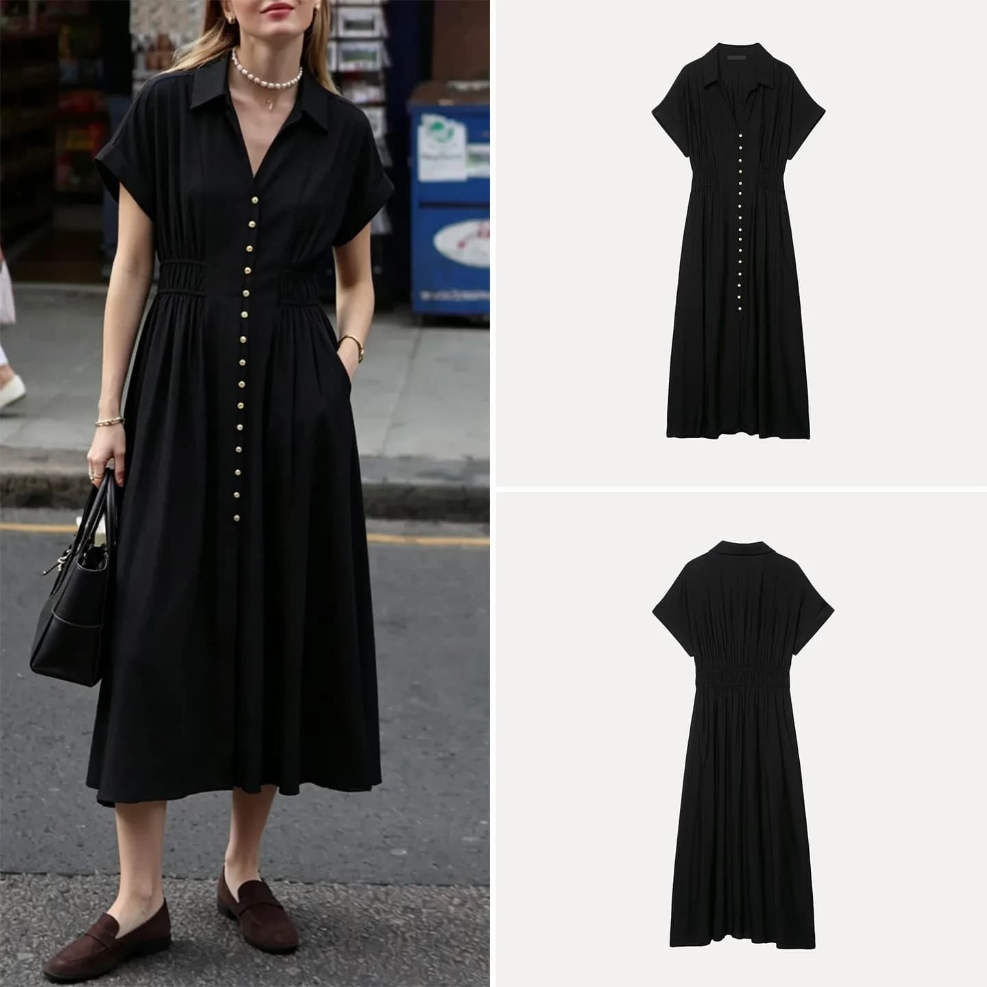 Elegant Commuter Style Waist-Cinching Button-Up Dress Versatile Personality Summer 2026 Women's Fashion A-Line Skirt Dress