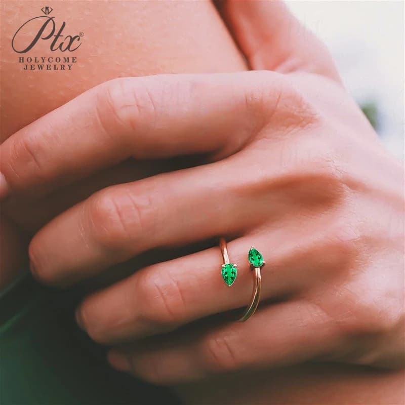 Anello aperto personalizzato Due Moissanite a forma di pera Rubino Zaffiro Smeraldo Argento sterling 925 Ricchezza Serpente Gioielli premium Regali Ciondoli