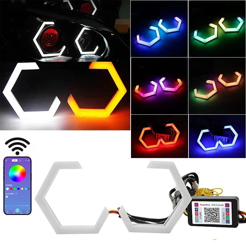 2PCS RGB Angel Eyes Halo Anelli Ambra Segnale di Girata Led Angel Eyes 70 80 90mm APP di Controllo Auto UTV Moto DRL Luce Decorativa
