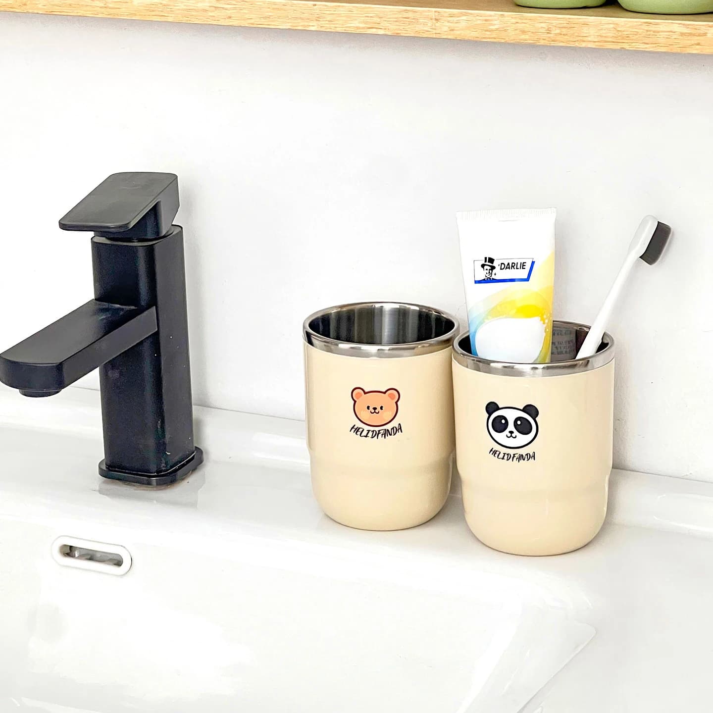 Graziosa tazza da viaggio in acciaio inossidabile 304 per collutorio, portatile e riutilizzabile, porta spazzolino e dentifricio, bicchiere da bagno.