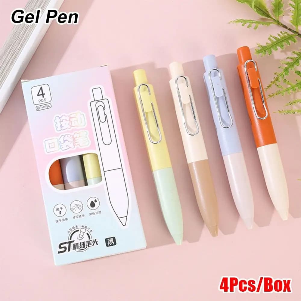 4 pz/set Durevole Carino Penna Gel Inchiostro Nero In Scatola ST Punta Della Penna Retrattile 0.5mm Penna Firma Studente Scuola Forniture Per Ufficio