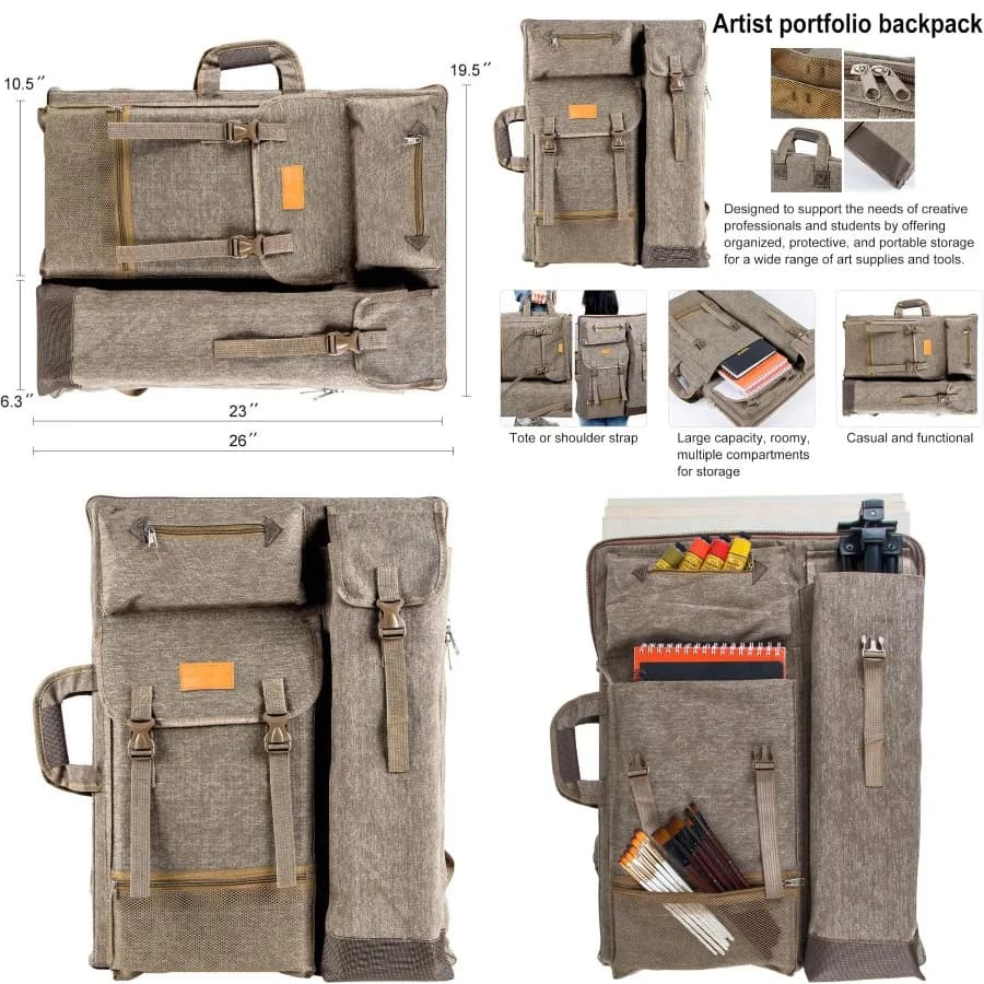 Large backpack for artistic portfolio on canvas from 26 x 19,5 for artists, durable storage solution for sketchbooks, paintings and S drawings