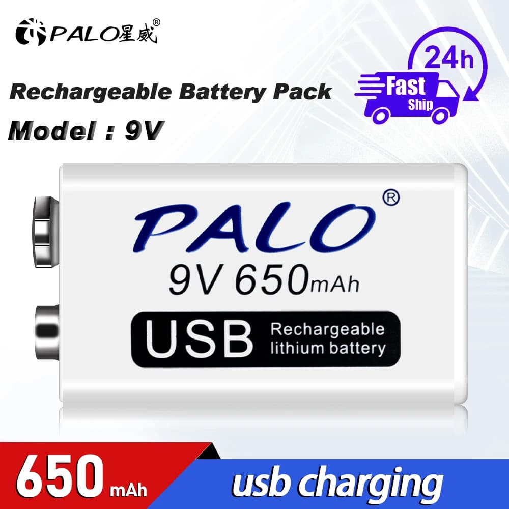 PALO 9V 650mAh caricatore micro USB batteria ricaricabile agli ioni di litio da 9 Volt 6F22 batteria al litio per modello di elicottero RC microfono giocattolo