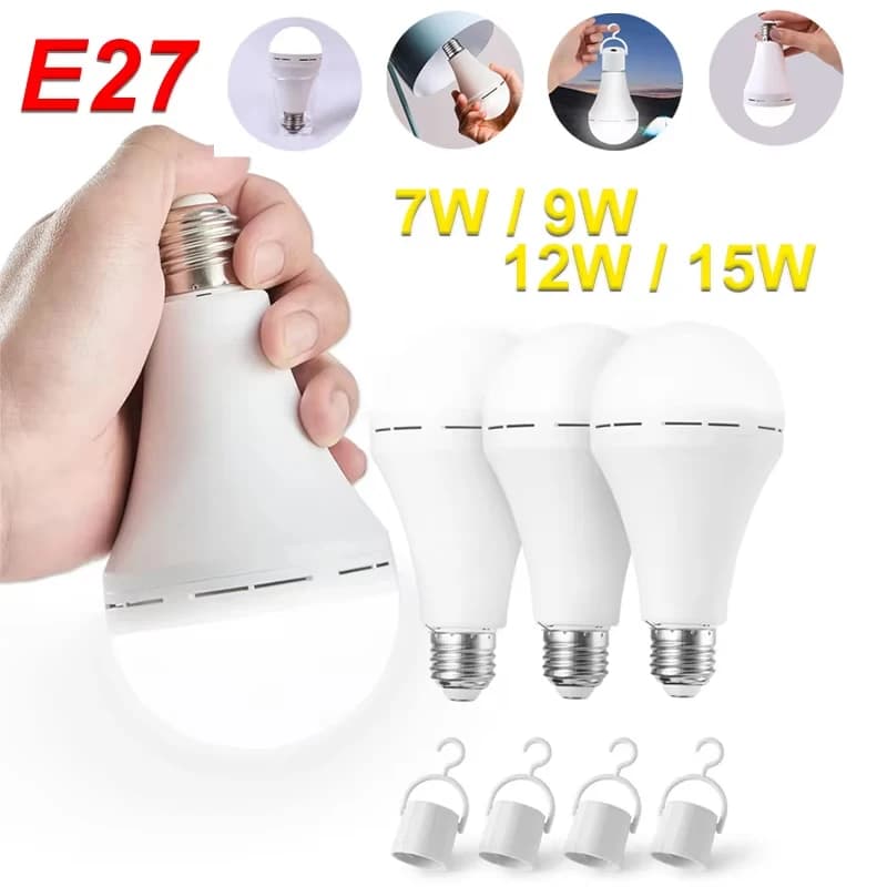 Lampadina di Emergenza Ricaricabile E27 7W/9W/12W/15W LED, Illuminazione AC220V, Luce Soffusa, Protezione per gli Occhi, Luce Notturna