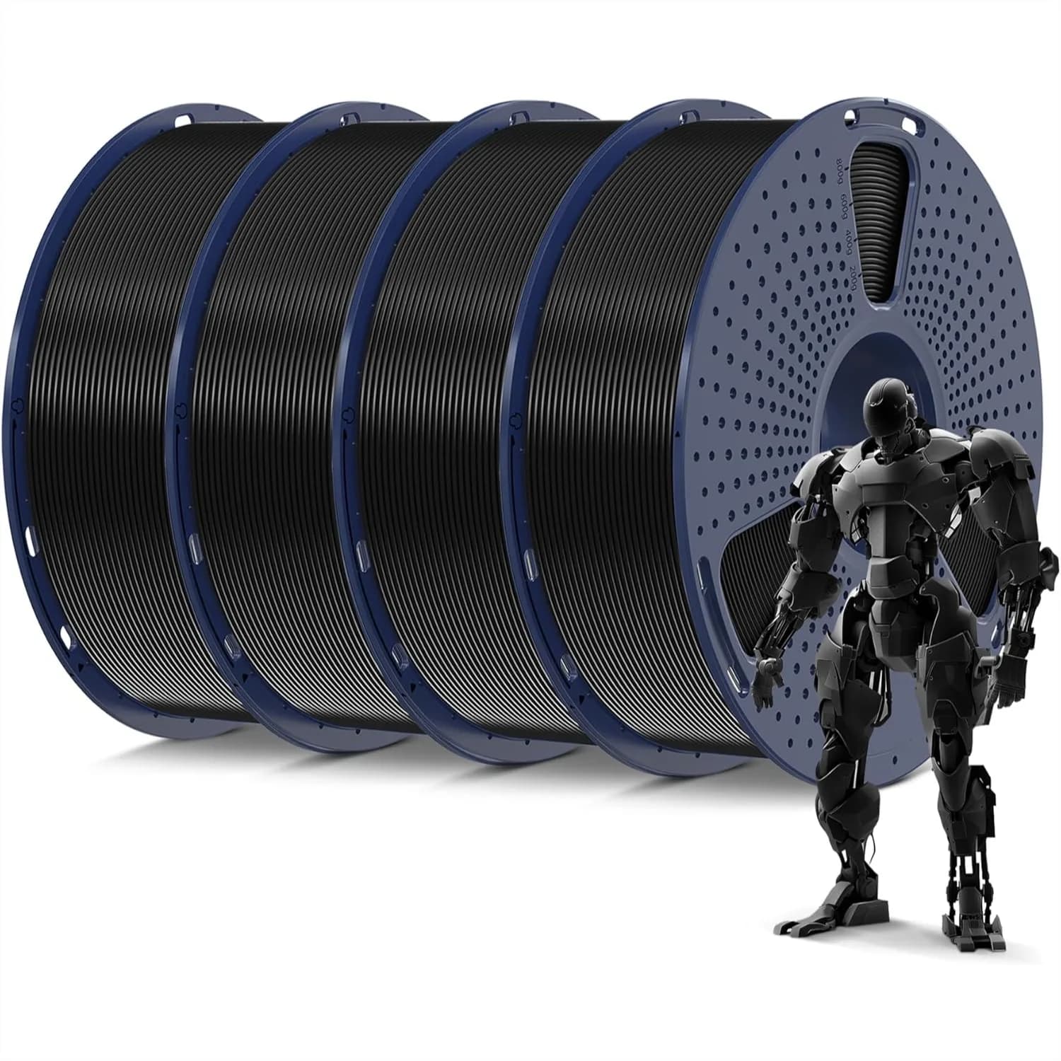 Filamento PLA per Stampante 3D, Confezione da 4kg, Avvolgimento Ordinato 1.75mm ±0.02mm, Confezionato Sottovuoto Individualmente 4 Bobine, 1kg per Bobina per FDM