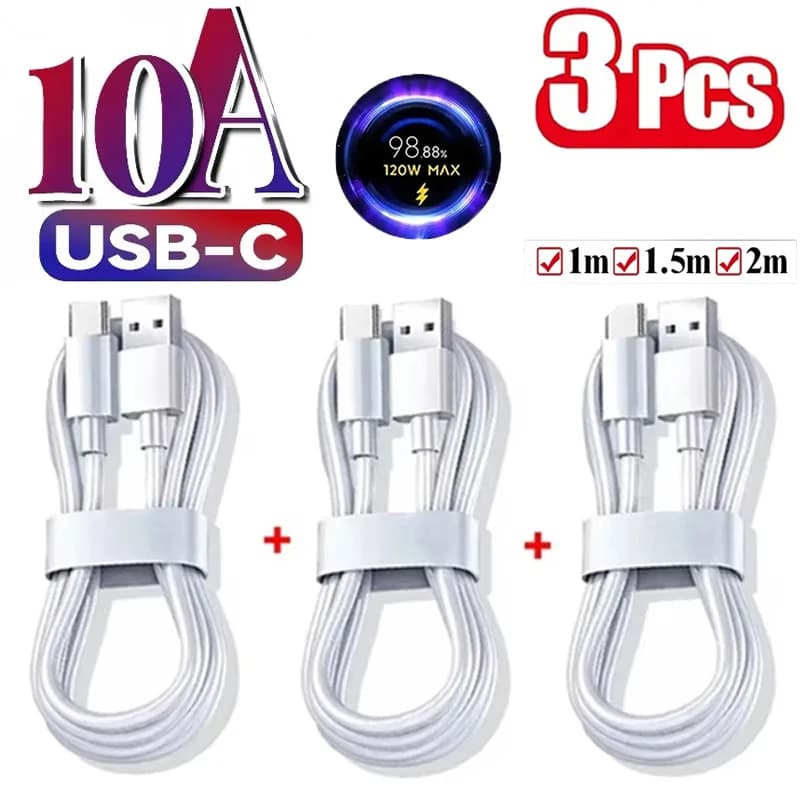 1/3Pcs 10A Cable 120W Super Fast Charging USB To Type C Cable For Android Highspeed Data Transfer For iphone 1716 1/1.5/2M Cable