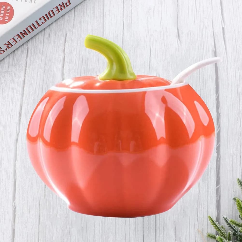 1Set Cute Pumpkin Spice Jar Ceramic Salt Chili Oil Jar Mini Kitchen Storage Container Spice Container Kitchen Supplies