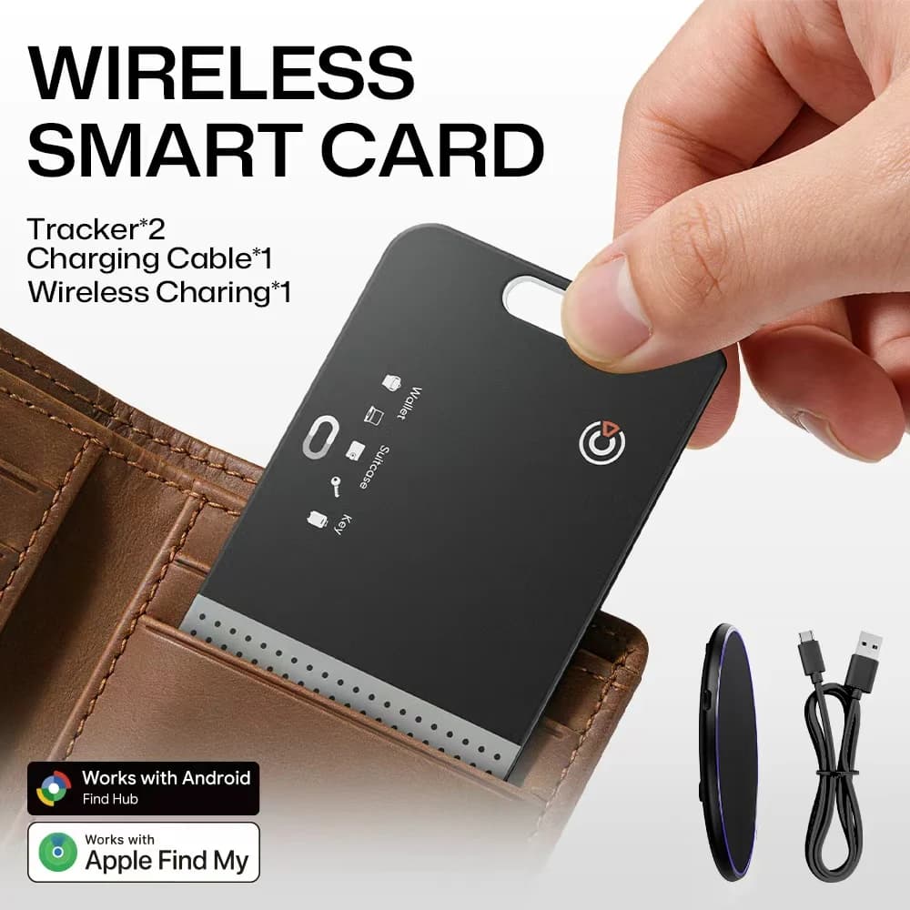 2-Pack 2.0mm Wallet Tracker for Apple Find My & Google Find Hub Global Tracking Anti-Lost Smart Tag Come With Wireless Charger