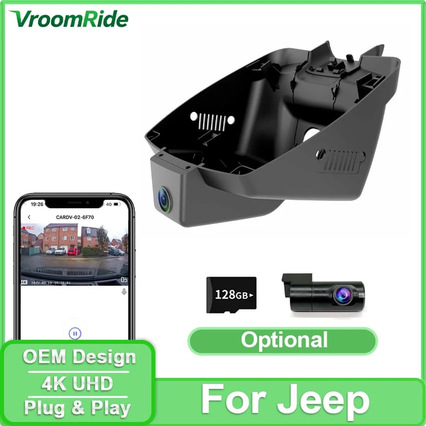 Dash Cam per Jeep Renegade 2015-2018 2019 2020 2021 2022, Videoregistratore Auto Stile OEM 4K, Registrazione in Loop, Visione Notturna