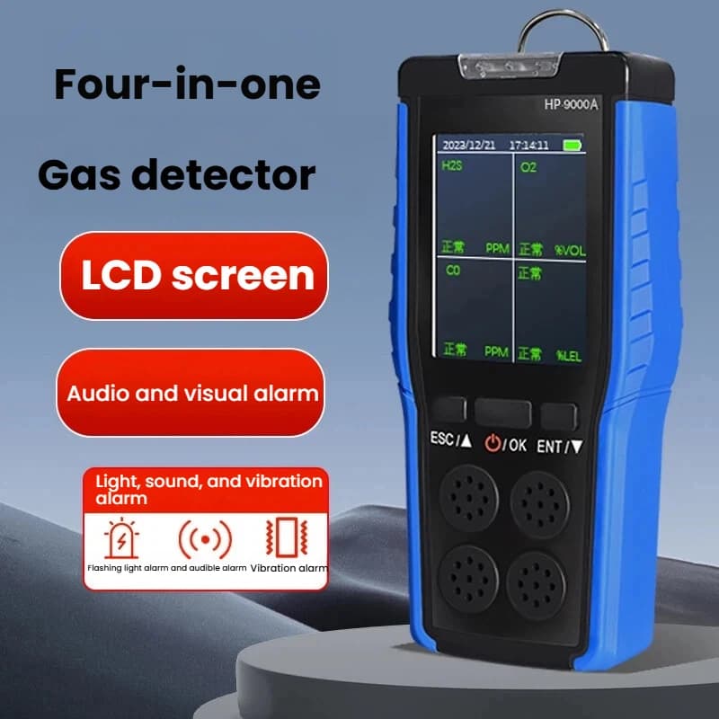 Portable Gas Detector 4 in 1 Oxygen Hydrogen Sulfide Carbon Monoxide Combustible Gas Meter with Audio Visual Alarm for Factory