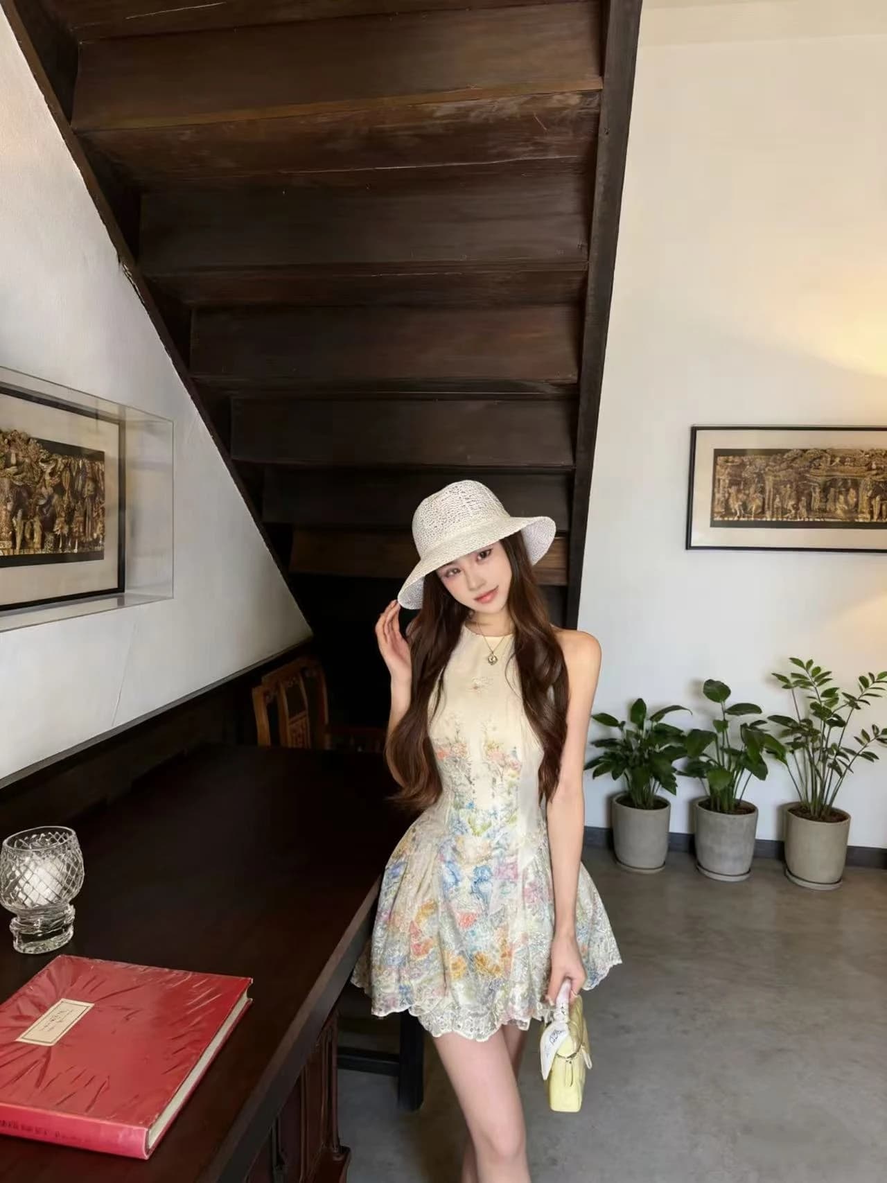 Abito Alice Dream con scollo all'americana da donna, Nuova Collezione Primavera Estate 2026, Design Coreano di Tendenza, Stampa Fantasia, Stile Vacanza, Vestito con Vita Stretta