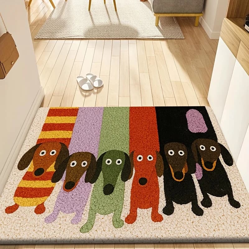 VIKAMA Cartoon Dachshund Welcome Door Mat Anti-Slip Washable Rug Kitchen Bathroom Bedroom Floor Mat Home Decor