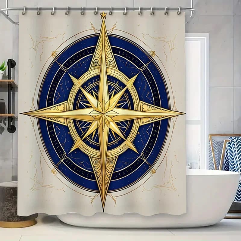 Tenda da doccia con bussola dorata Tappetino da bagno decorativo impermeabile Accessori da bagno idrorepellenti per la casa