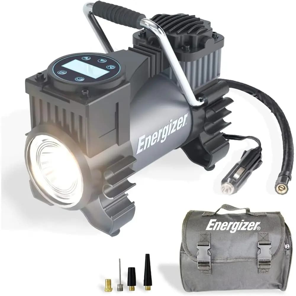 Compressore d'Aria Portatile, Pompa 12V DC con Manometro Digitale, 120 PSI Max, Funzione di Pressione Preimpostata, LED, Display Digitale