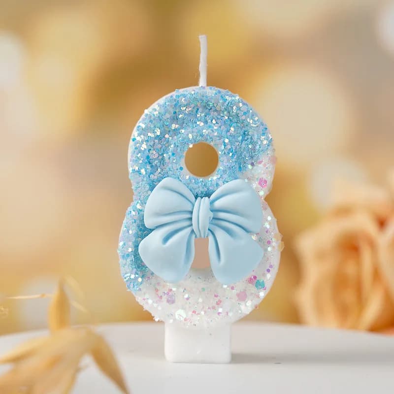Candela digitale blu a forma di fiocco per torta di compleanno fatta a mano fai da te 0-9