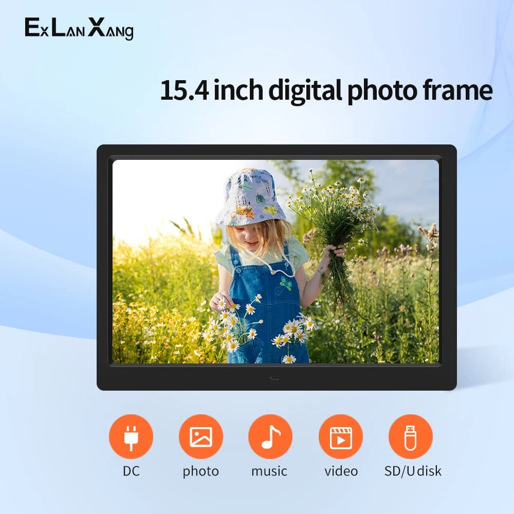 Sveglia MP3 MP4 con lettore multimediale con immagine HD da 15,4 pollici per cornice per foto digitale regalo