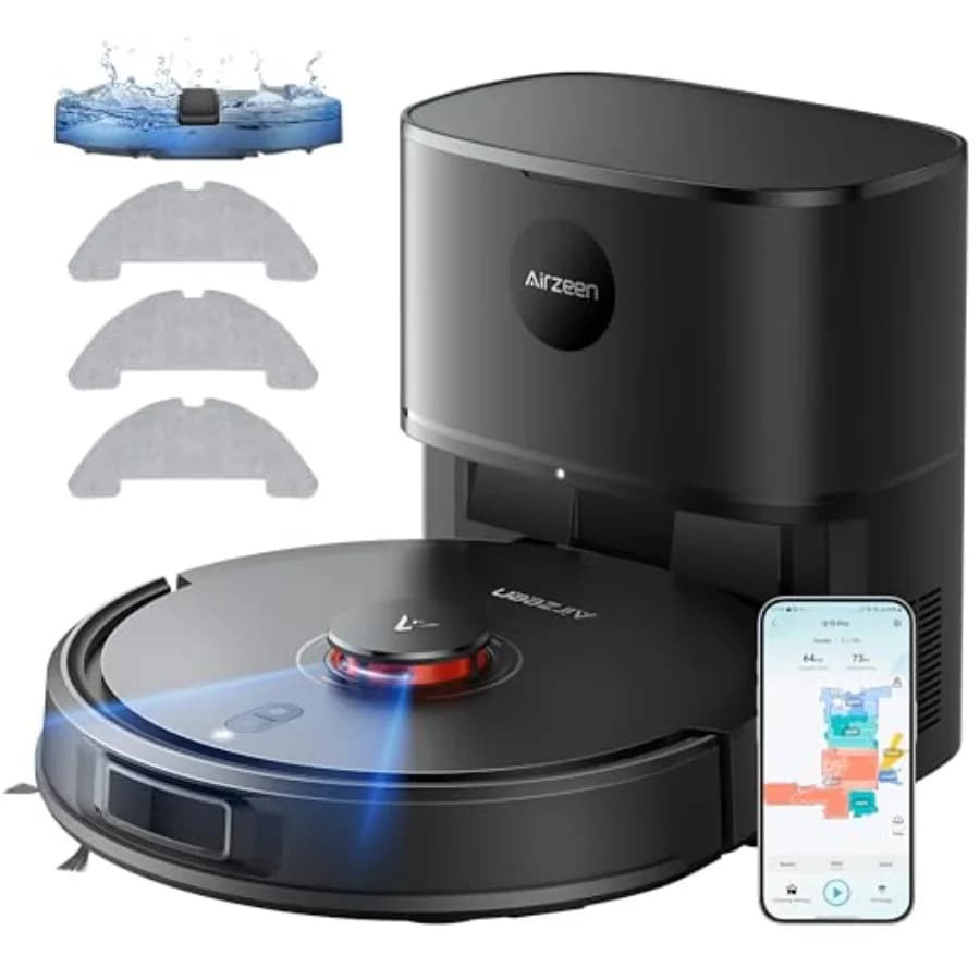 Robot Aspirapolvere e Lavapavimenti con Aspirazione 5000Pa, Svuotamento Automatico, Navigazione Laser, Mappatura Intelligente, Controllo App e Alexa per Tappeti e Peli di Animali Domestici 150