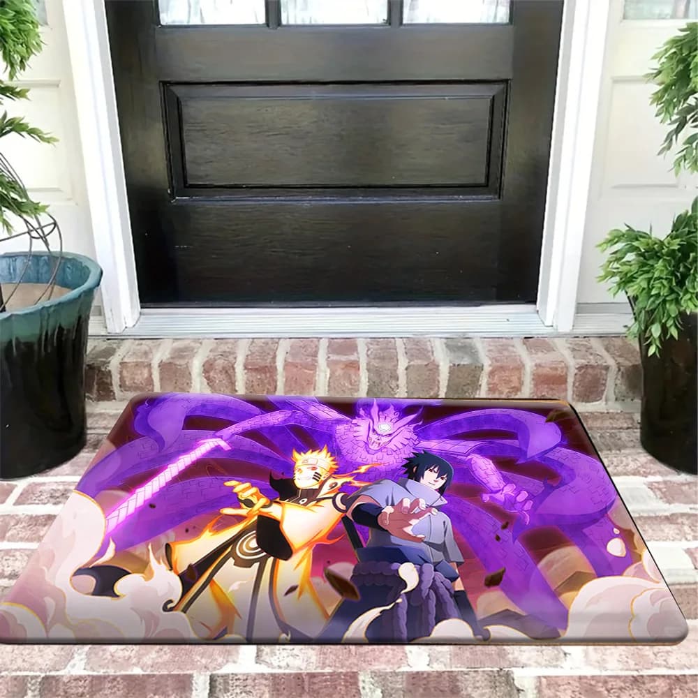 Anti-slip Absorbent Mat for Door with Naruto Scene and Sasuke Uchiha Susanoo of the Six Paths, Iconic Characters of the Duo Ninja