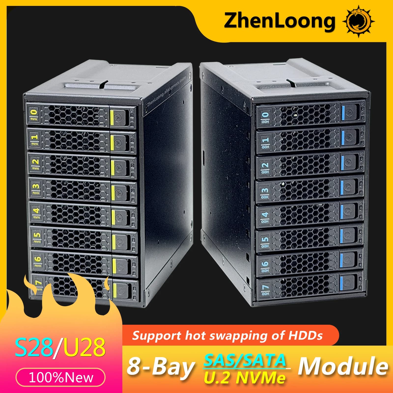U28/S28a 8 Bay 2.5 Inch Hard Drive Cage U.2 NVMe SSD or SAS/SATA HDD Hot-swap Module NAS Server Storage Expansion Hard Disk Box