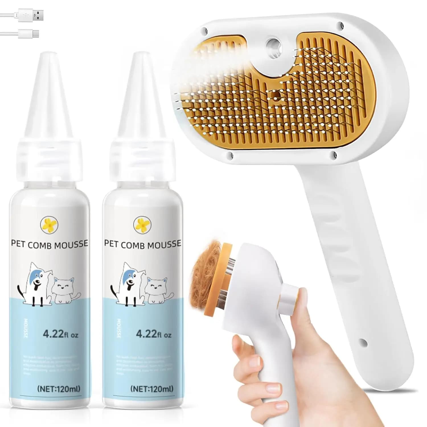 Spazzola a Vapore 3-in-1 per Cani e Gatti: Pettine per la Rimozione del Pelo, Ammorbidente per il Pelo, Shampoo Senza Acqua - Ideale per Peli Lunghi e Corti